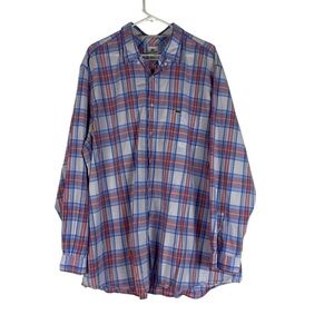 Lacoste 100% Cotton Long Sleeve Button Down Shirt 2XL XXL Blue Red White Plaid